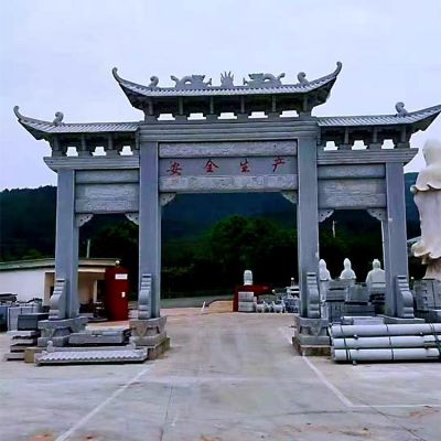 青石石雕戶(hù)外園林景觀(guān)三門(mén)牌坊雕塑